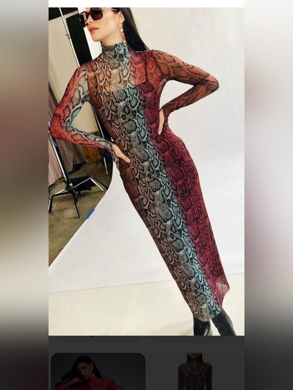 AFRM Sheer Snake Mock Neck Mesh Midi Dress